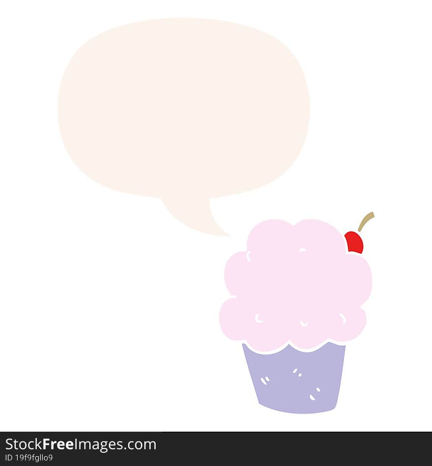 Cartoon Cupcake And Speech Bubble In Retro Style