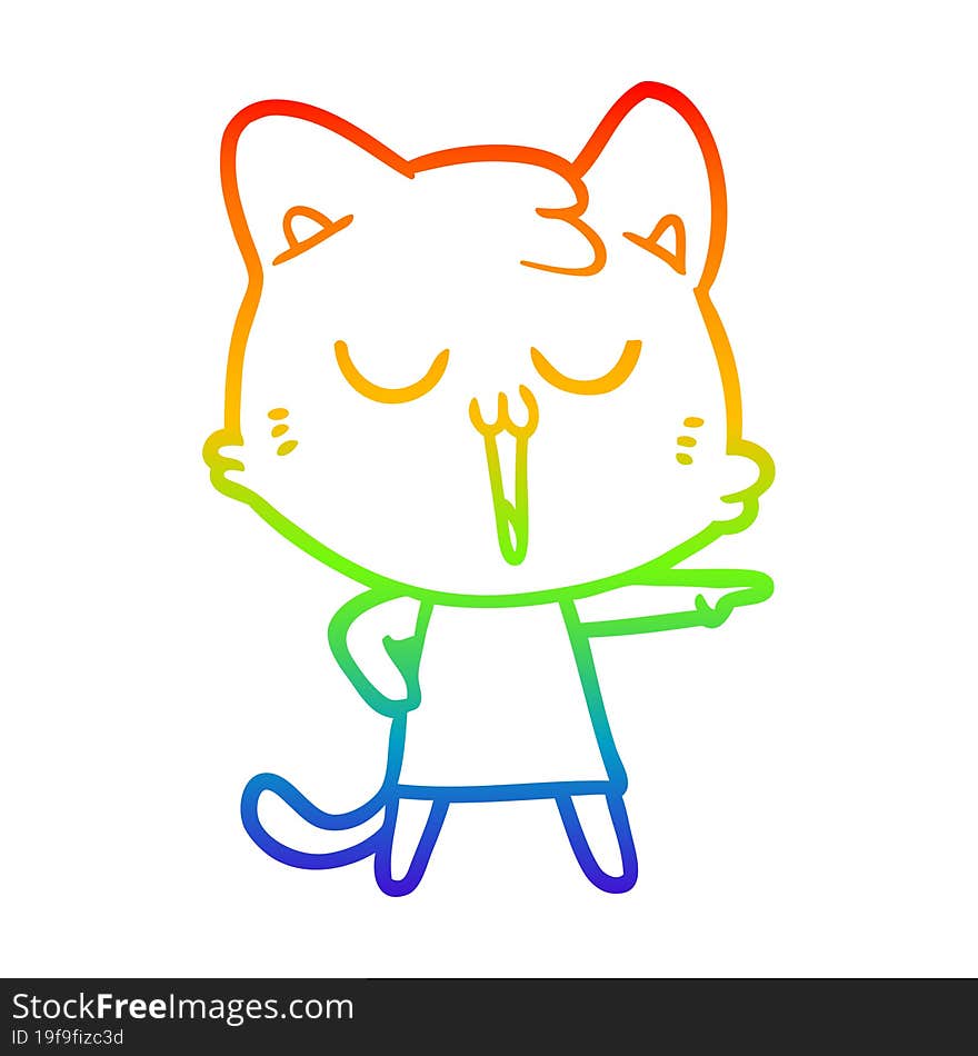 rainbow gradient line drawing cartoon cat singing