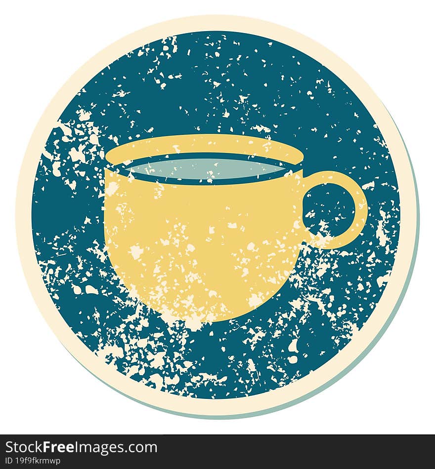 distressed sticker tattoo style icon of cup of coffee