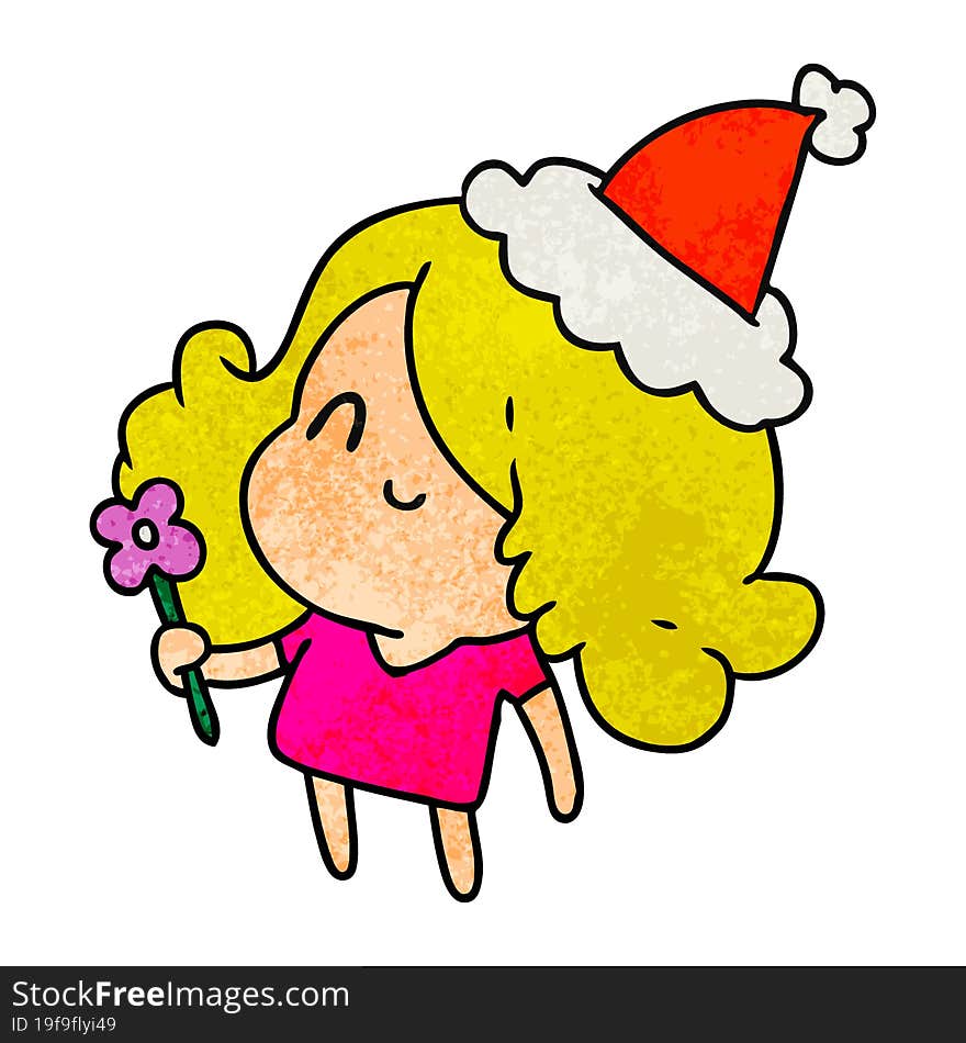 hand drawn christmas textured cartoon of kawaii girl