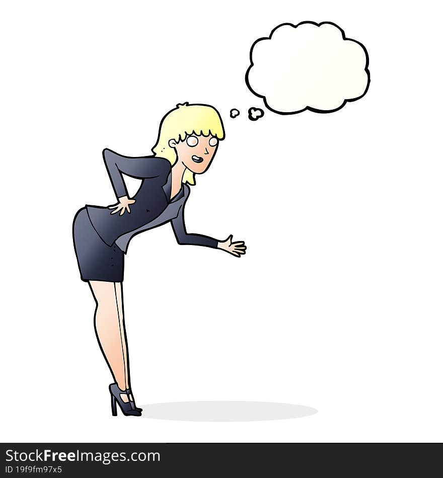 cartoon businesswoman explaining with thought bubble