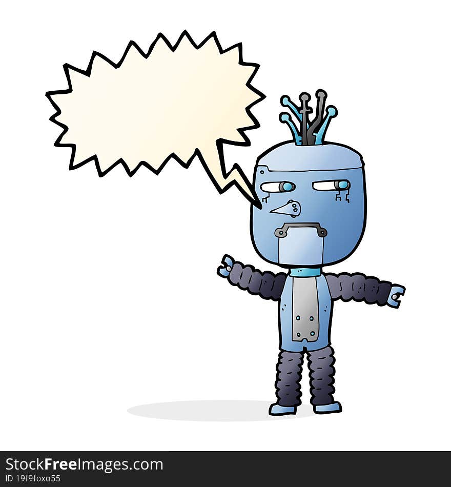 cartoon waving robot with speech bubble