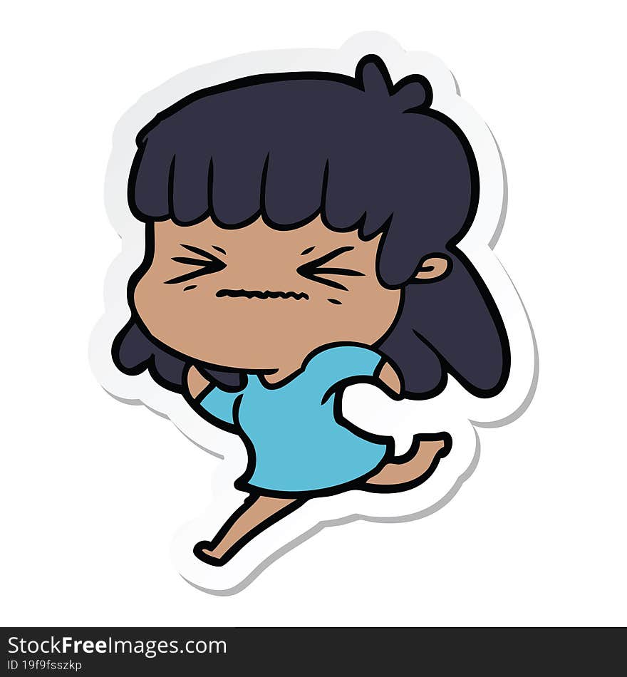 sticker of a cartoon angry girl