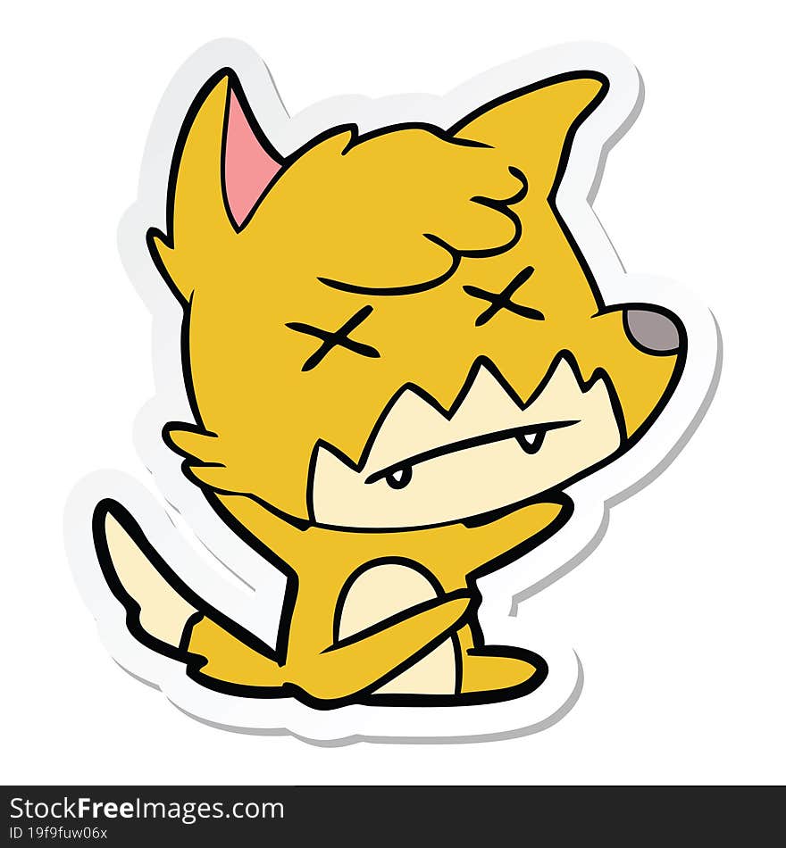 sticker of a cartoon cross eyed fox