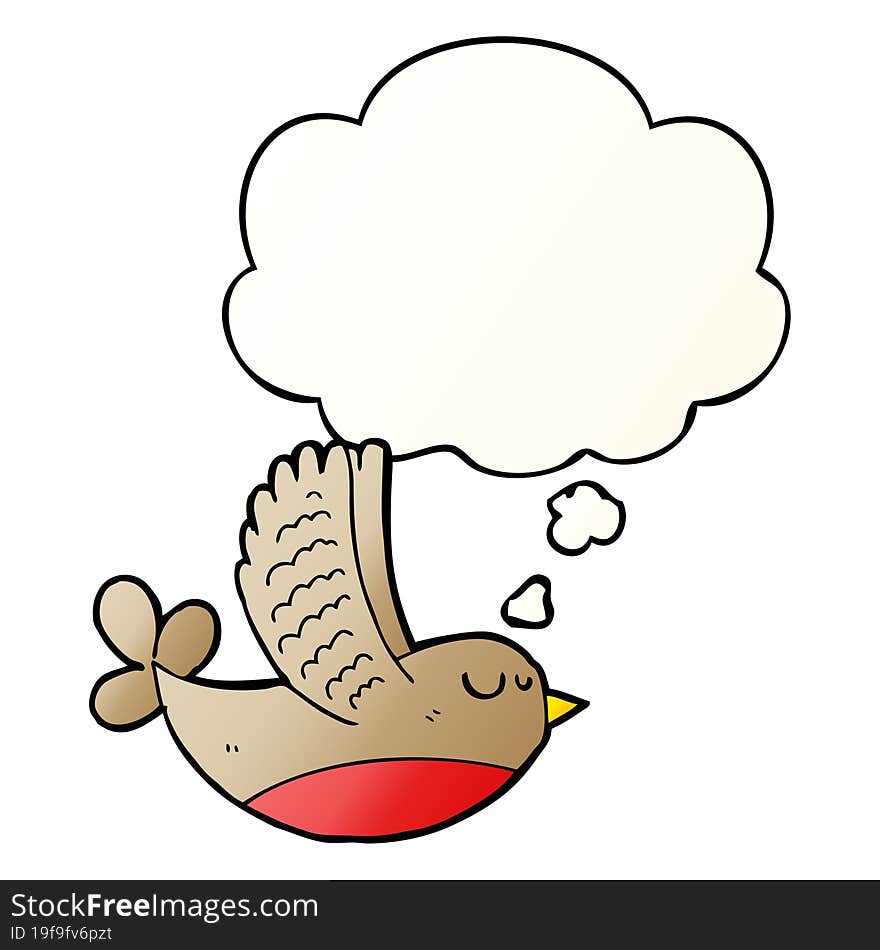 cartoon bird with thought bubble in smooth gradient style