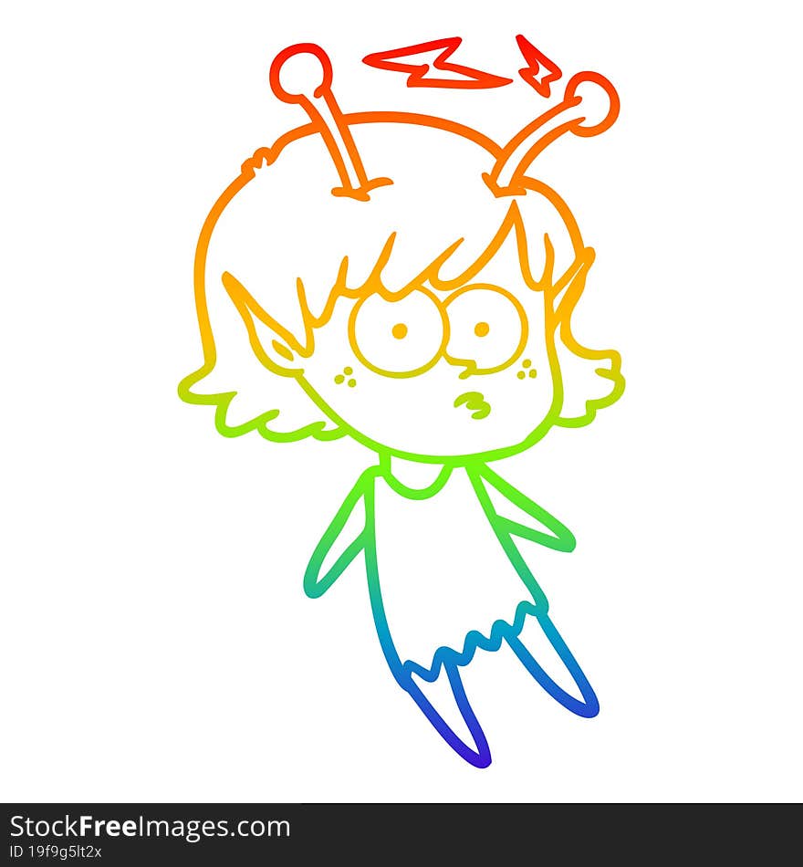 rainbow gradient line drawing of a cartoon alien girl