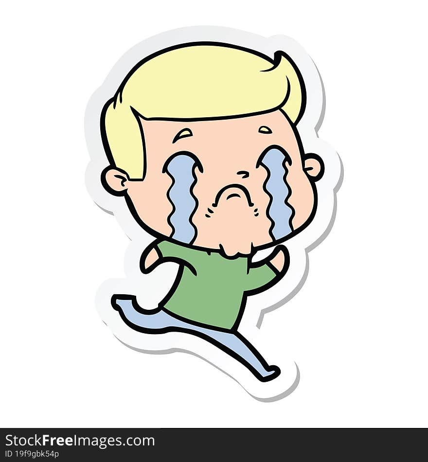 sticker of a cartoon man crying