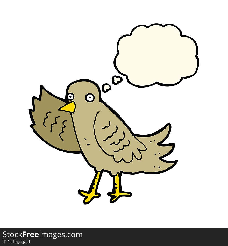 Cartoon Waving Bird With Thought Bubble