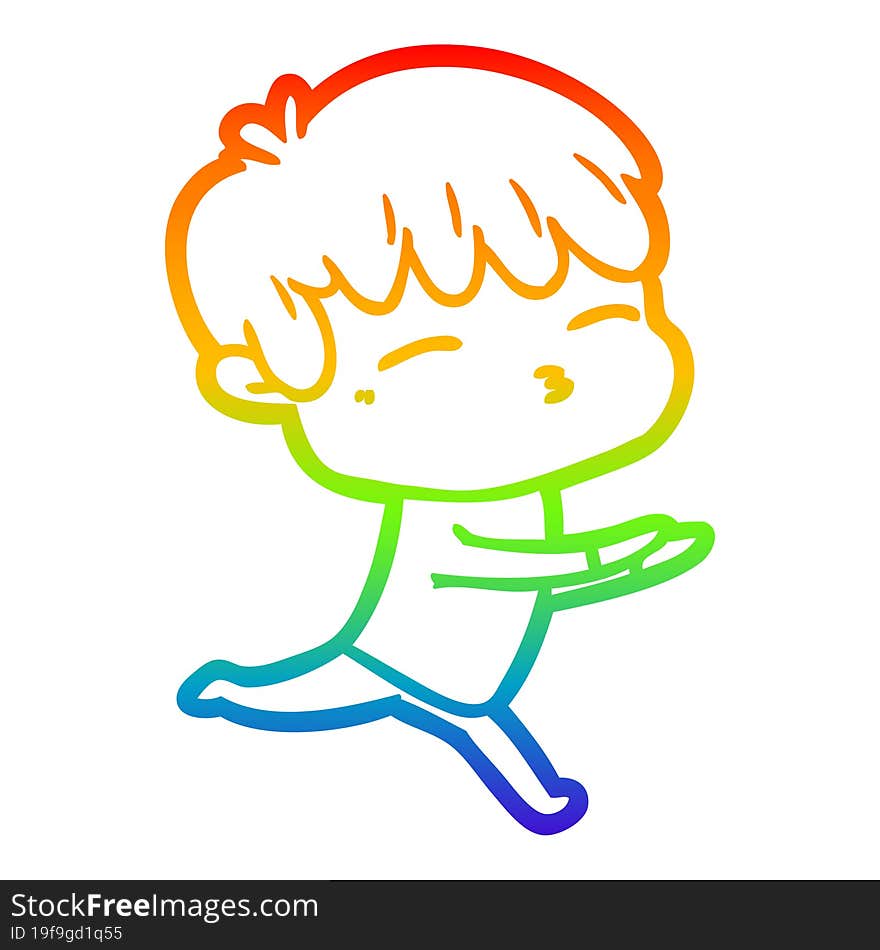 Rainbow Gradient Line Drawing Cartoon Curious Boy