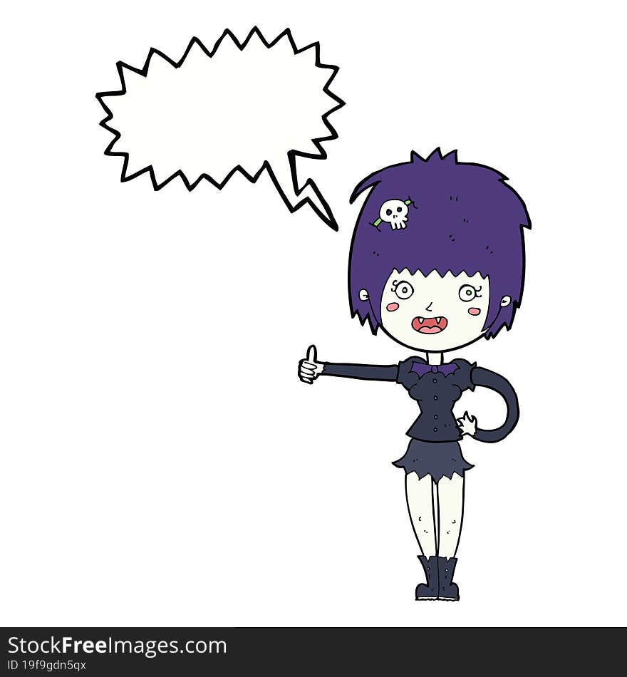 Cartoon Vampire Girl Giving Thumbs Up Sign With Speech Bubble