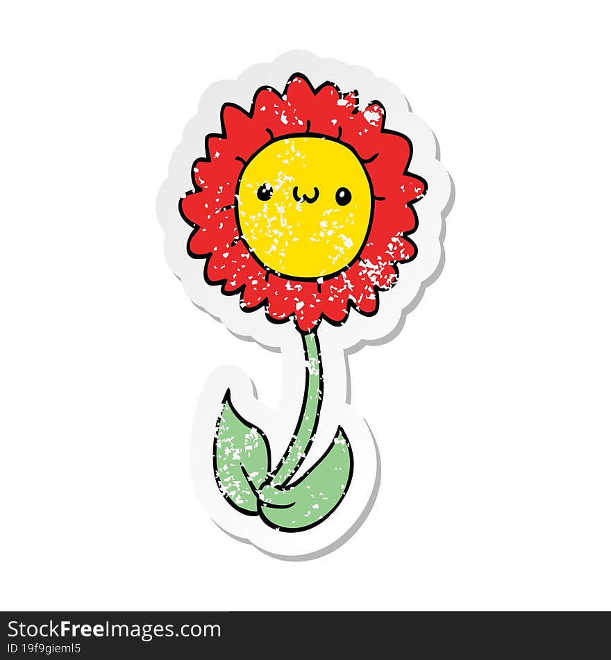 distressed sticker of a cartoon flower