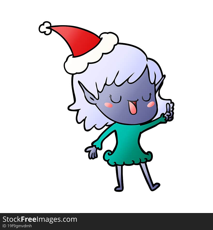 gradient cartoon of a elf girl wearing santa hat