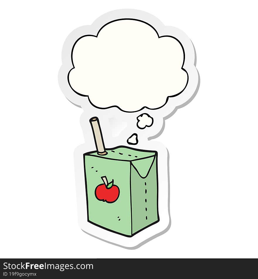 cartoon apple juice box and thought bubble as a printed sticker