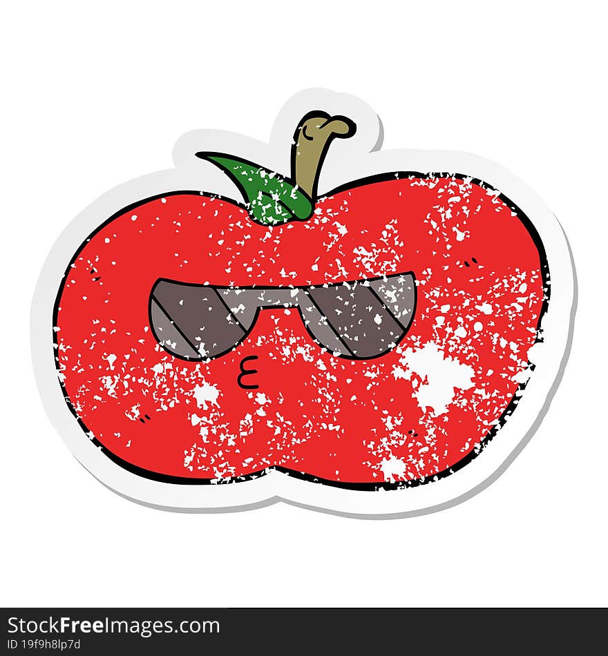 distressed sticker of a cartoon cool apple