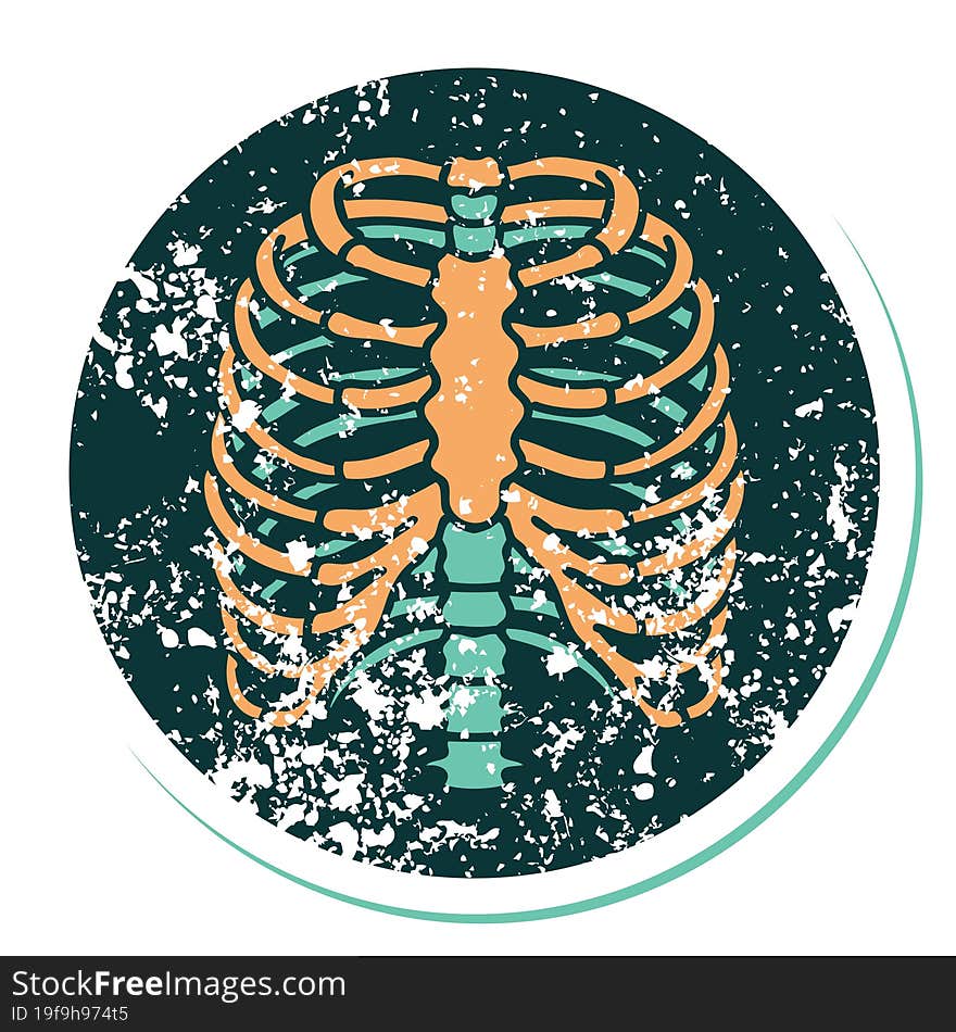 distressed sticker tattoo style icon of a rib cage