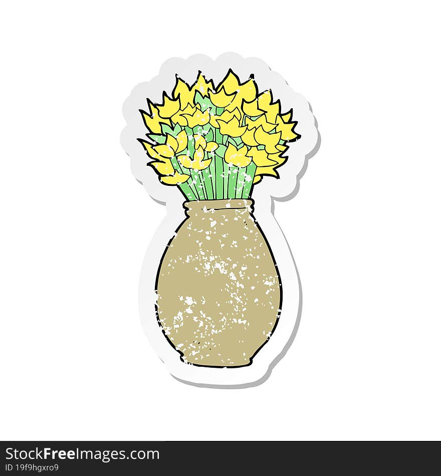 retro distressed sticker of a cartoon vase of flowers