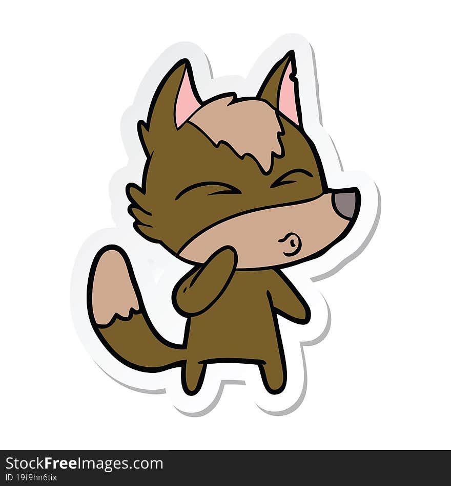 sticker of a cartoon wolf whistling