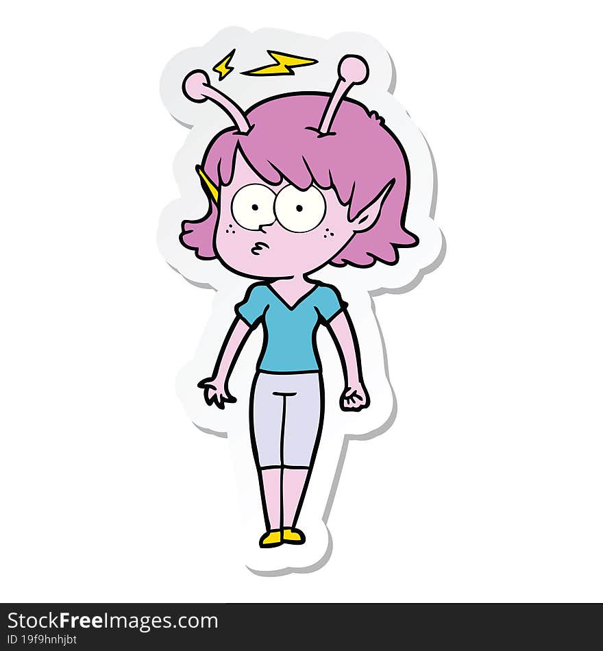 sticker of a cartoon alien girl