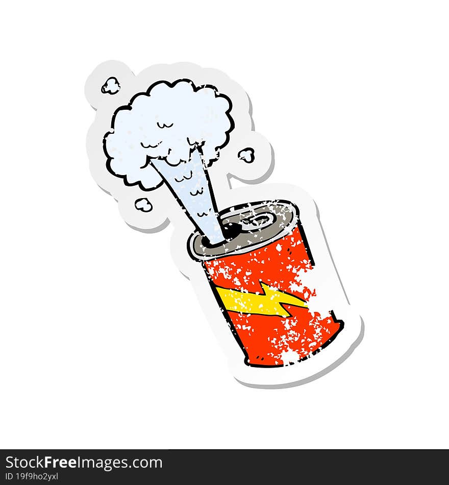 Retro Distressed Sticker Of A Cartoon Fizzing Soda Can