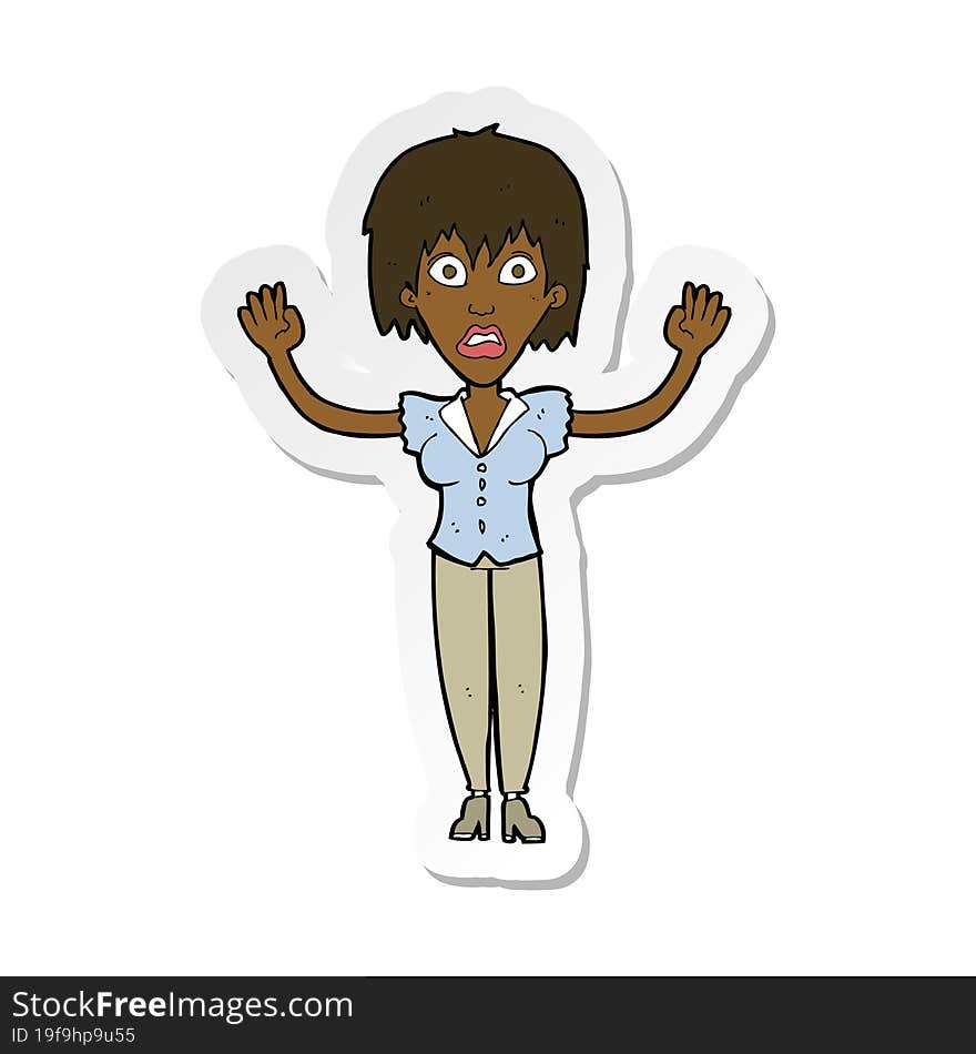 sticker of a cartoon woman stressing out