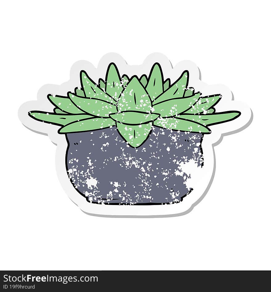 Distressed Sticker Of A Cartoon Succulent Plant