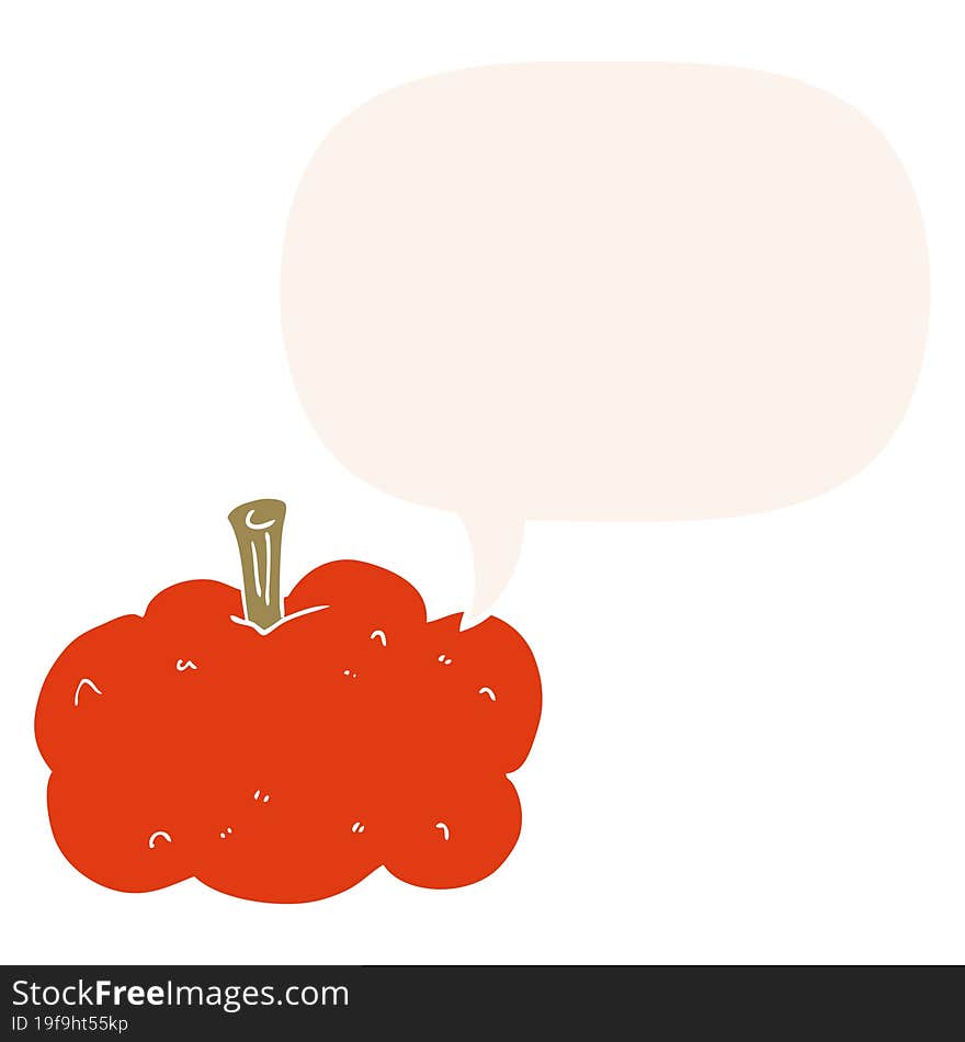 cartoon pumpkin and speech bubble in retro style