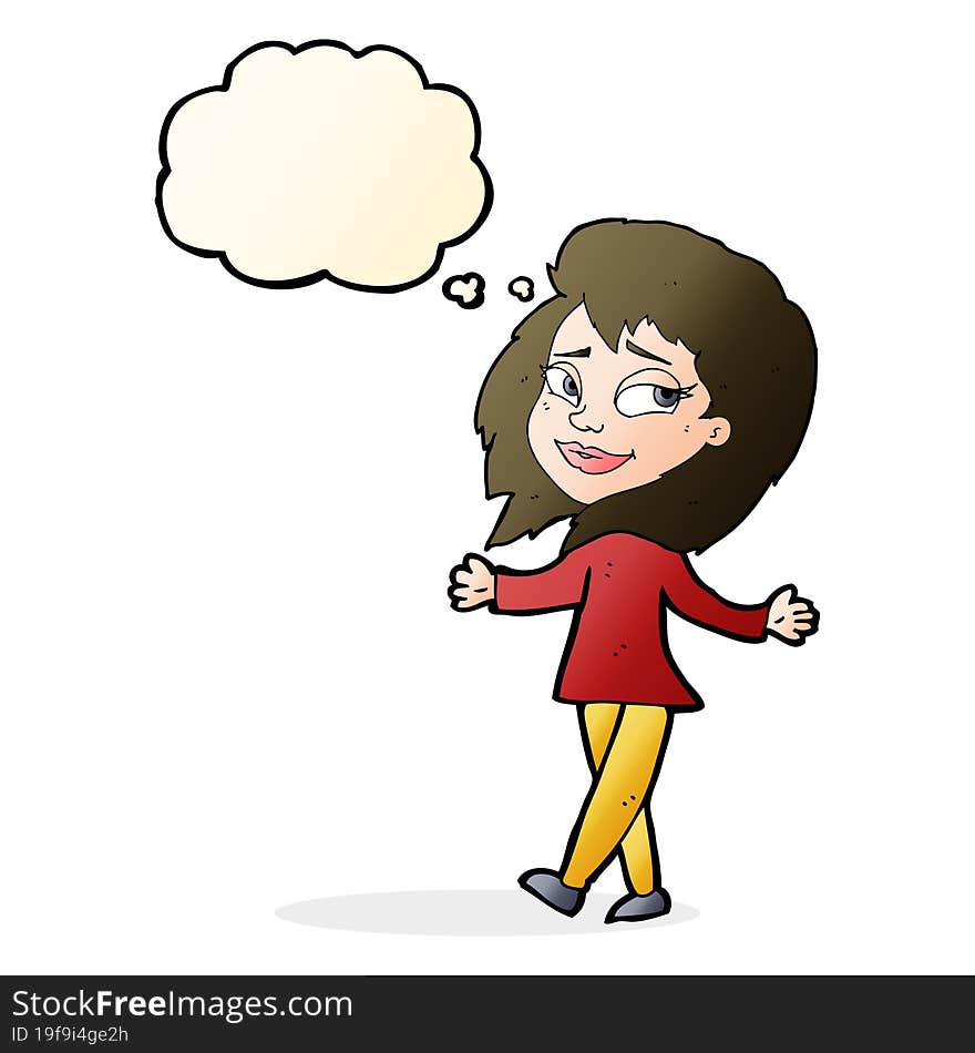 stress free woman cartoon with thought bubble