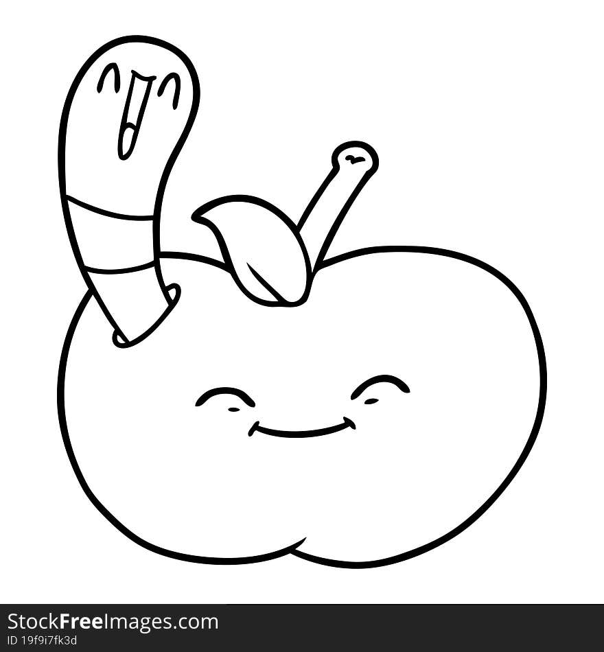 cartoon happy worm in an apple. cartoon happy worm in an apple