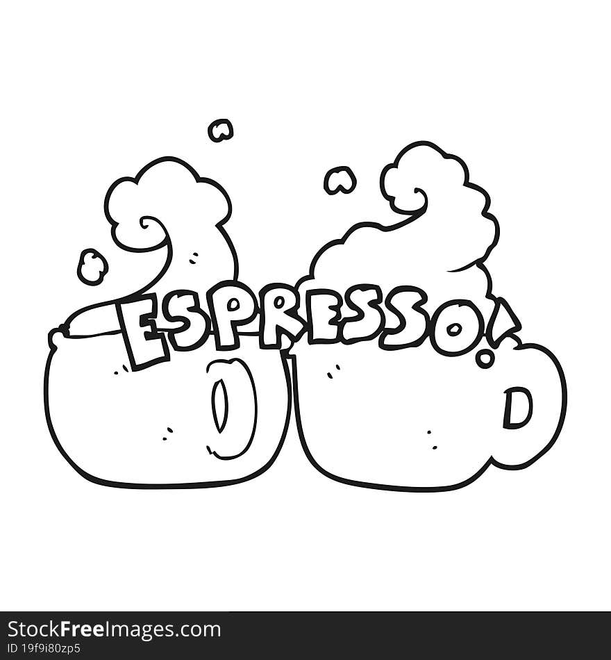 freehand drawn black and white cartoon espresso