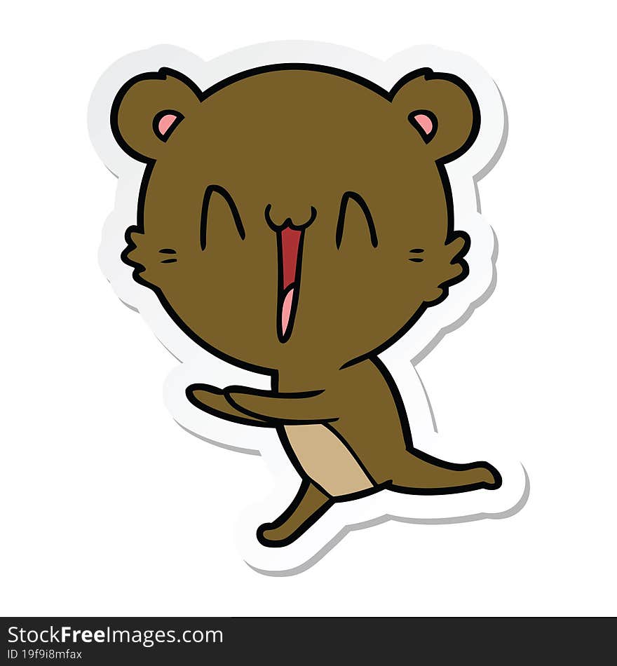 sticker of a running bear cartoon