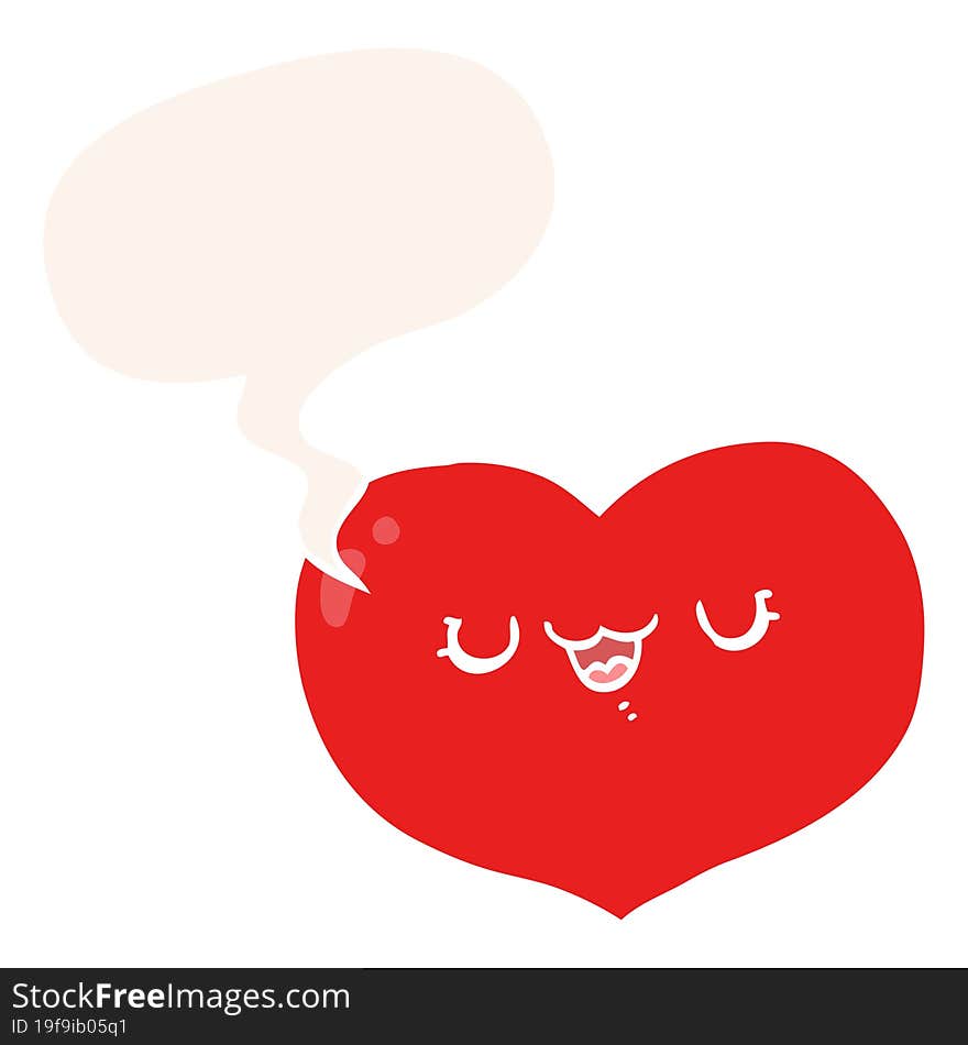 cartoon love heart and speech bubble in retro style