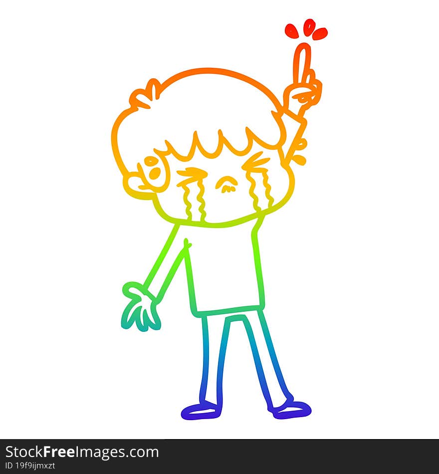 rainbow gradient line drawing of a cartoon boy crying