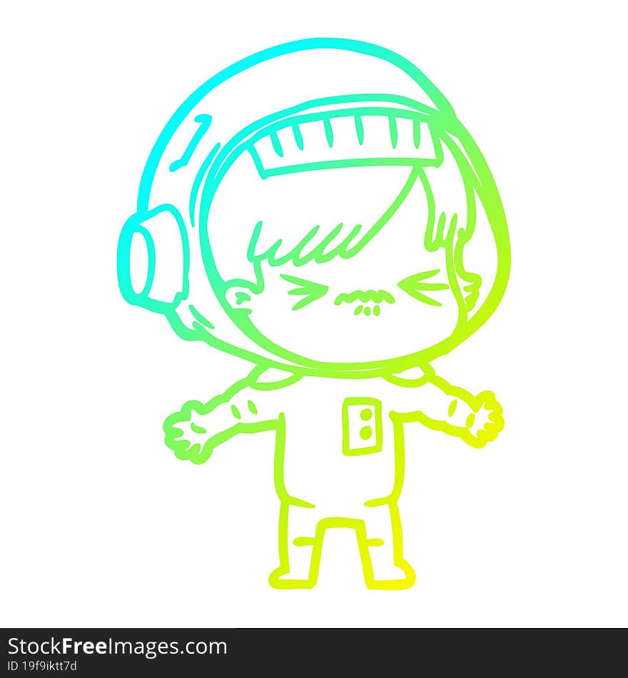 cold gradient line drawing angry cartoon space girl