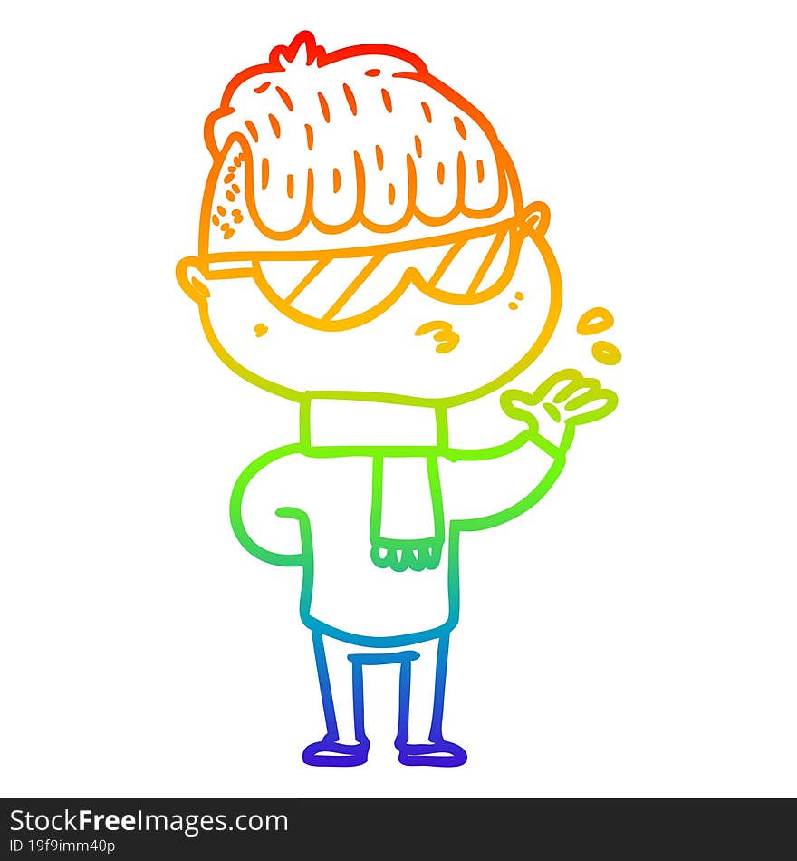 rainbow gradient line drawing cartoon boy wearing sunglasses