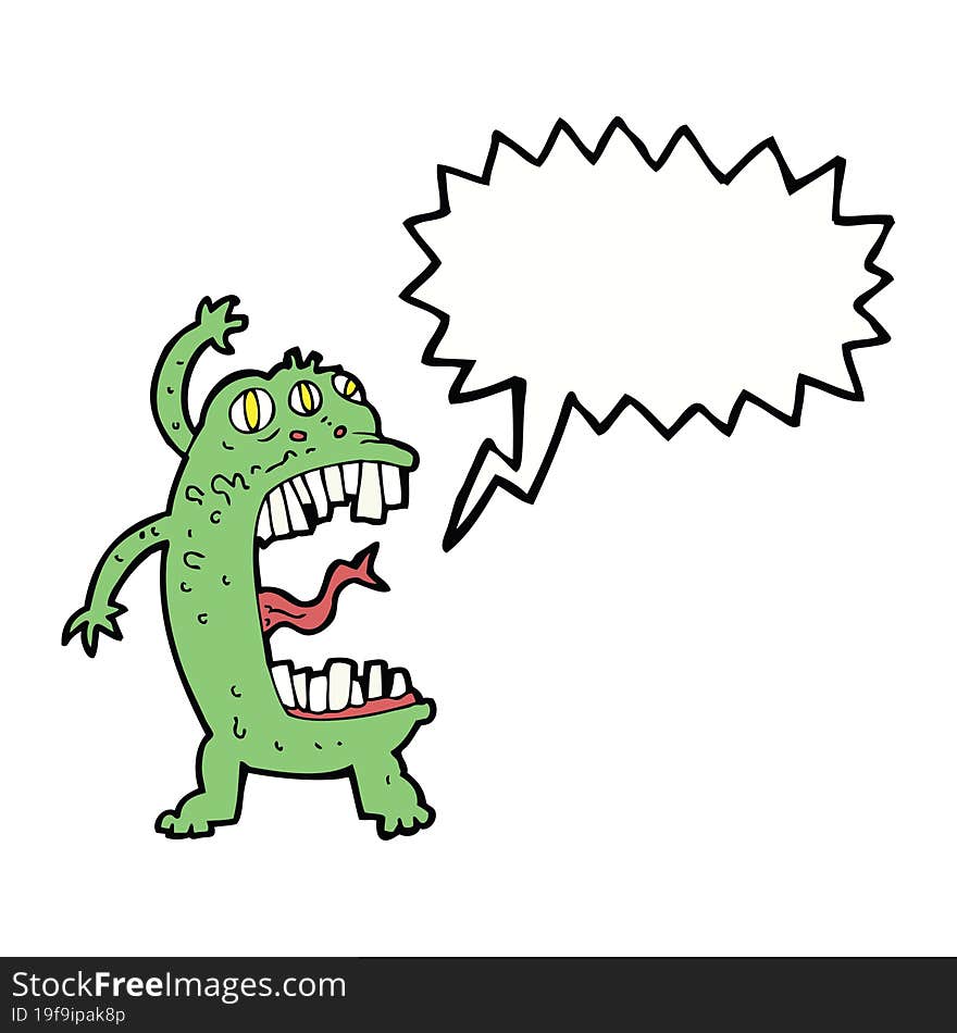 cartoon crazy monster with speech bubble