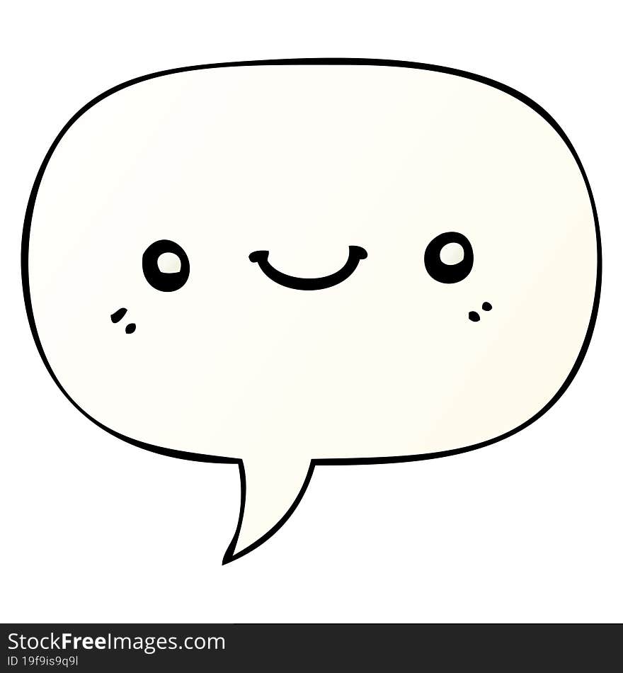 cartoon cute happy face with speech bubble in smooth gradient style