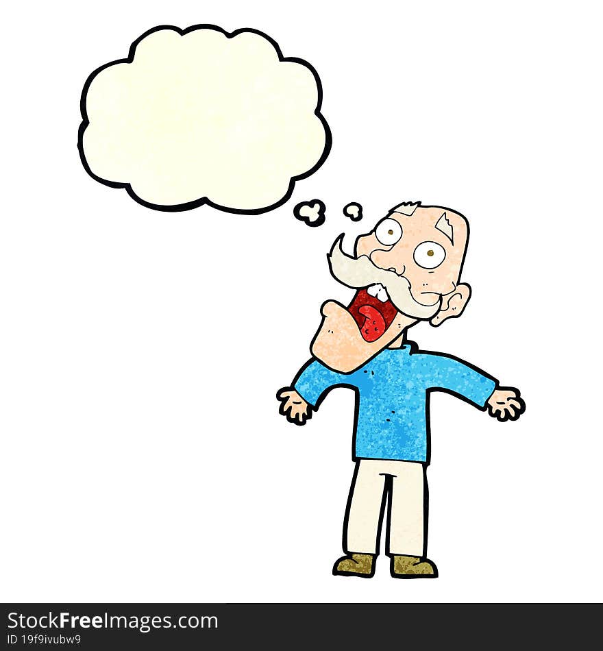 cartoon terrified old man with thought bubble