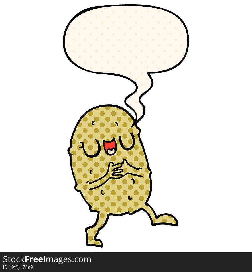 cartoon happy potato and speech bubble in comic book style