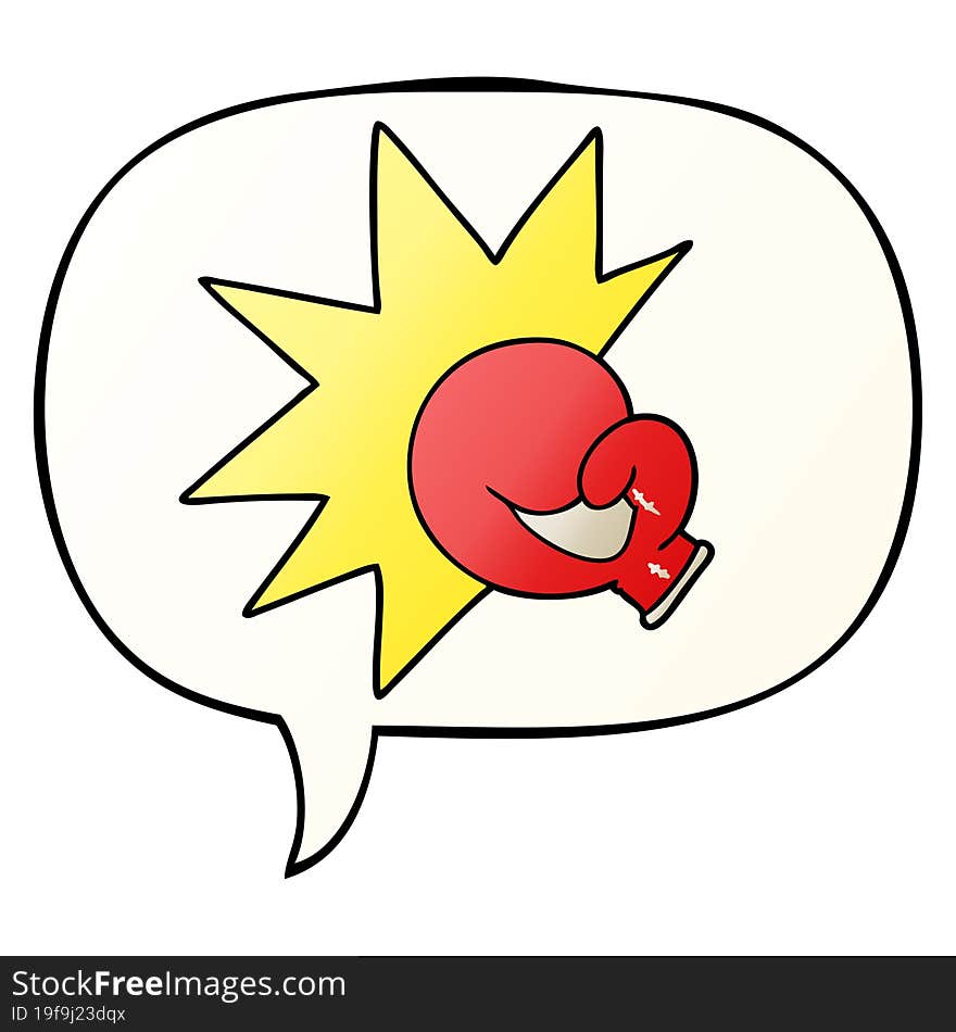 boxing glove cartoon and speech bubble in smooth gradient style