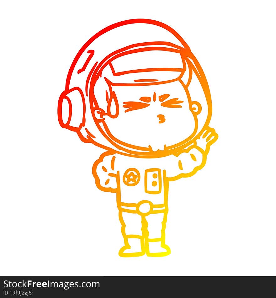 Warm Gradient Line Drawing Cartoon Stressed Astronaut