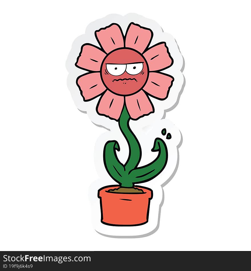 sticker of a angry cartoon flower