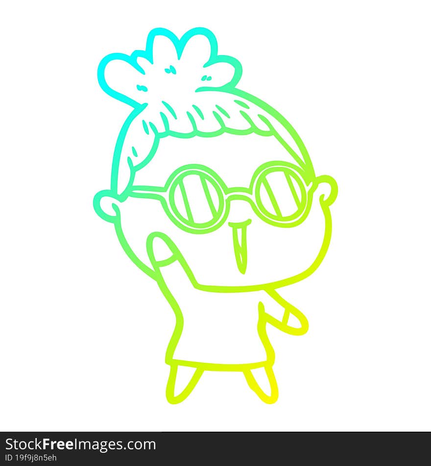 cold gradient line drawing of a cartoon woman wearing spectacles