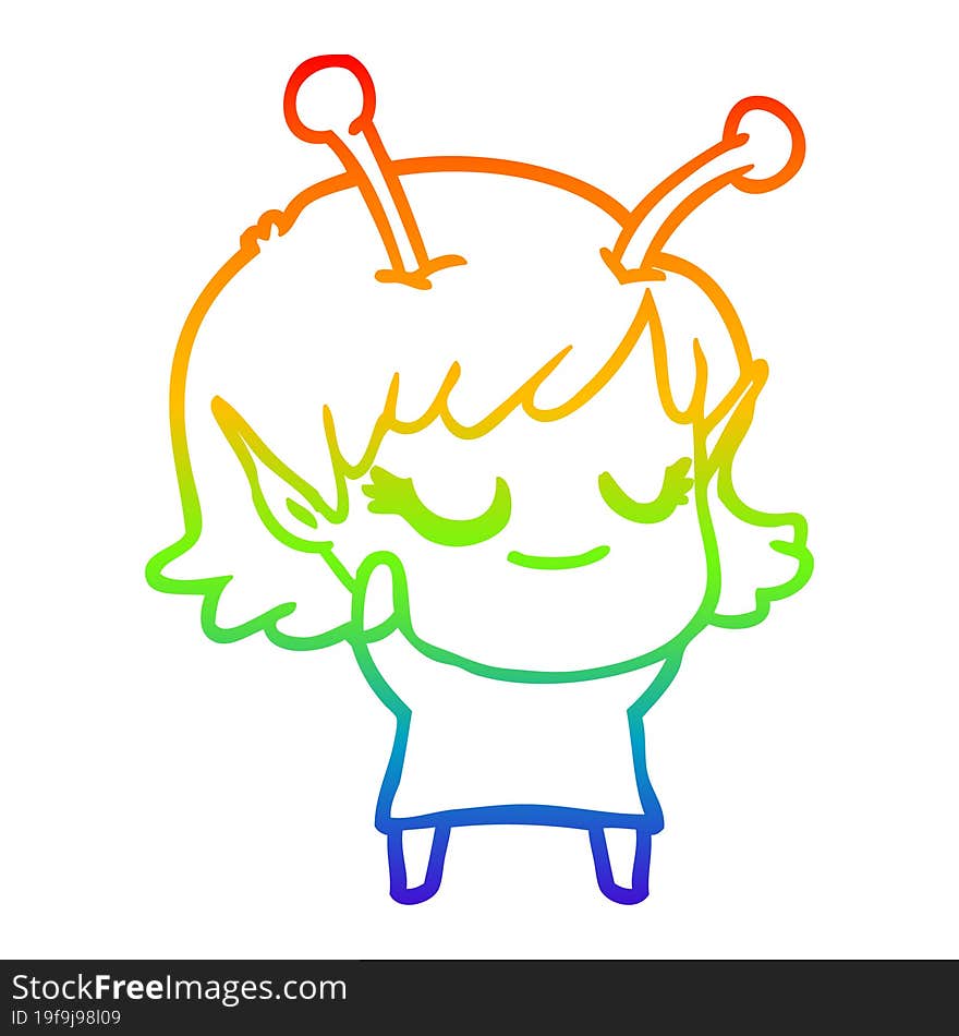 rainbow gradient line drawing smiling alien girl cartoon