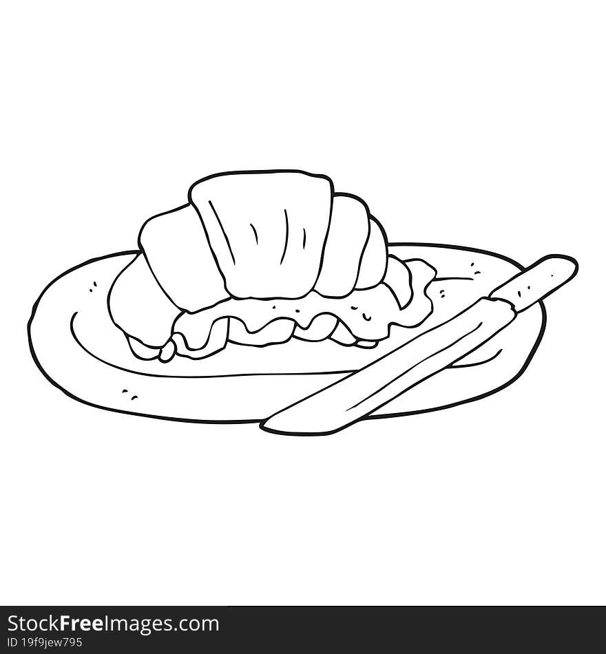 black and white cartoon croissant