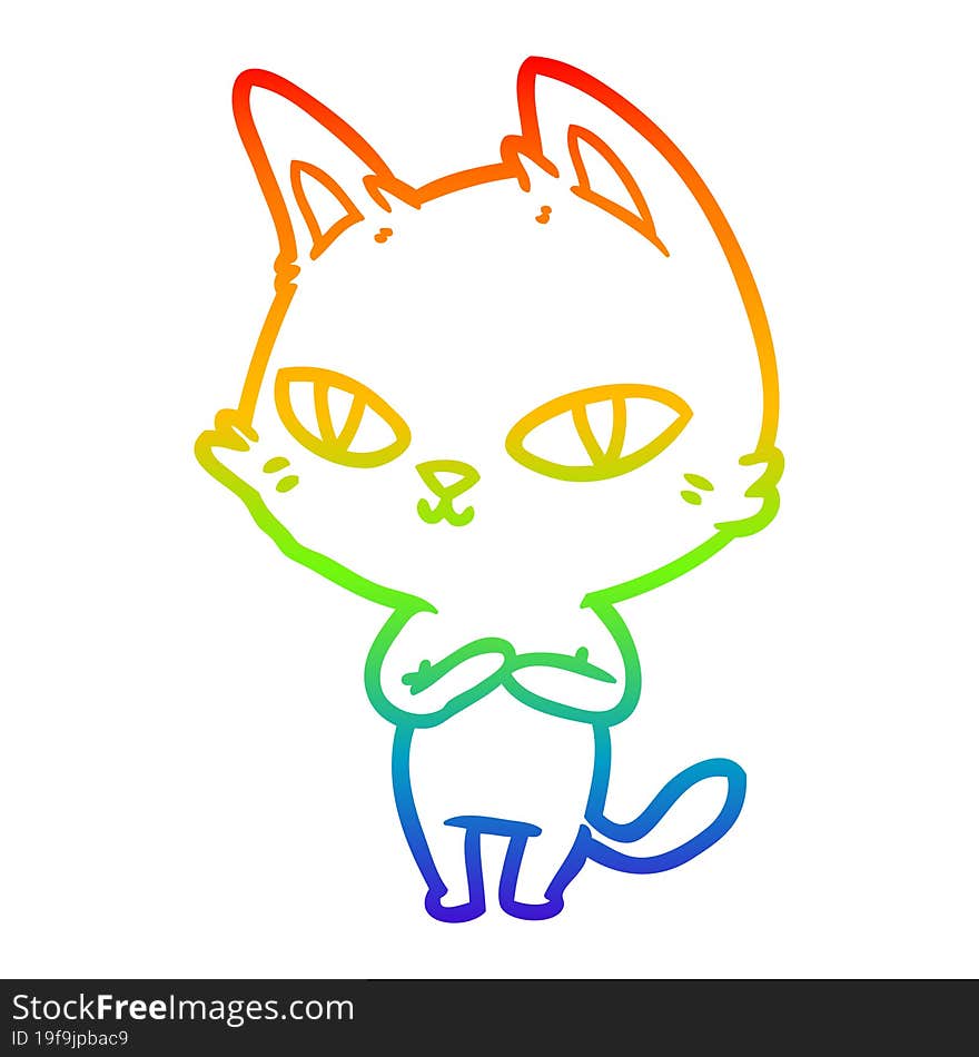 rainbow gradient line drawing cartoon cat staring