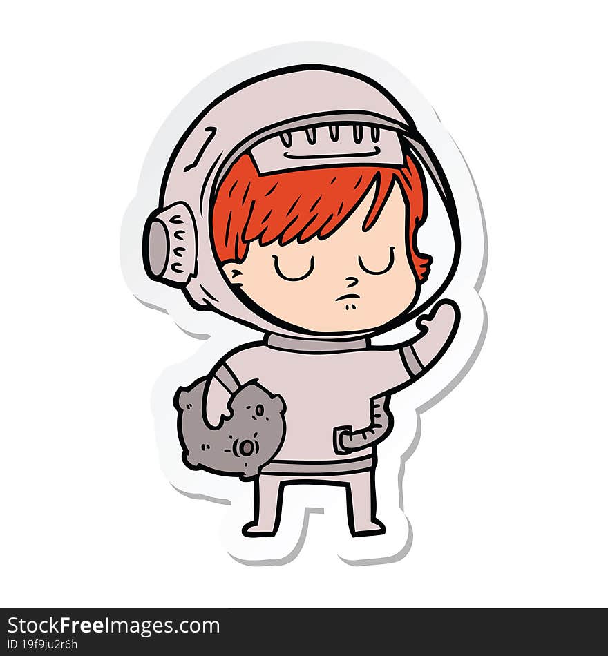 Sticker Of A Cartoon Astronaut Woman