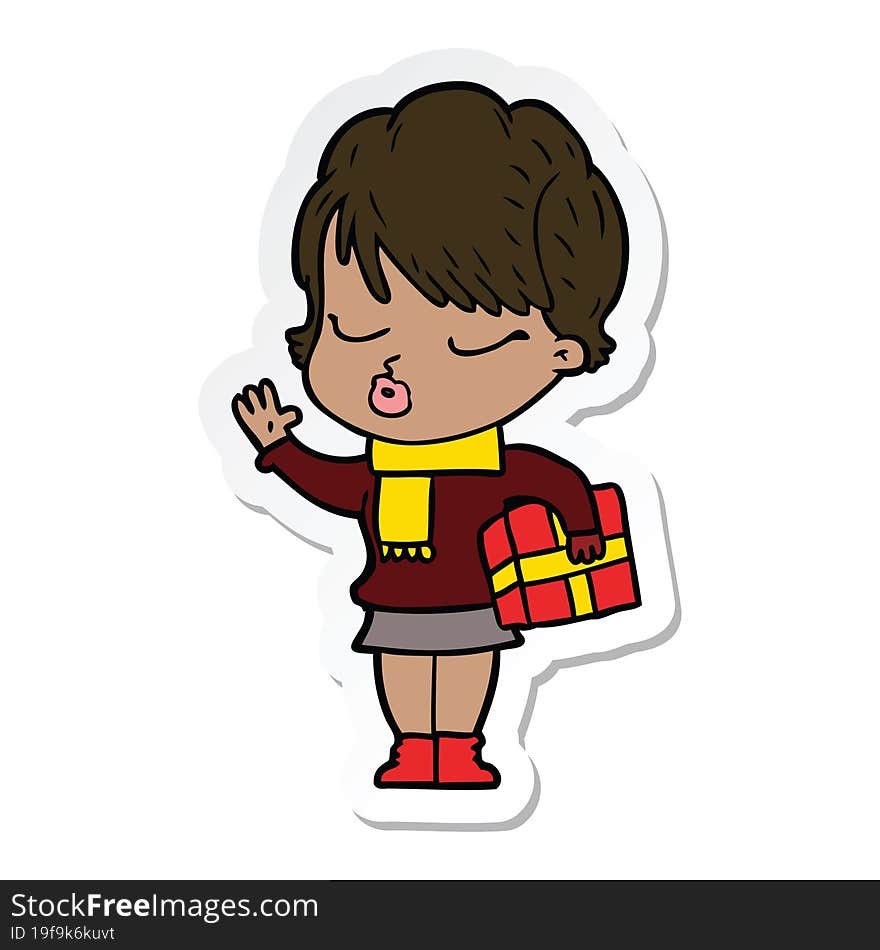 sticker of a cartoon woman with eyes shut