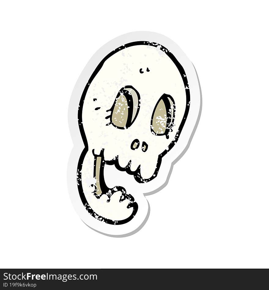 retro distressed sticker of a funny cartoon skull