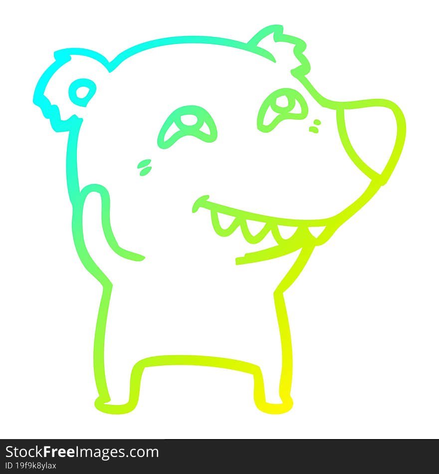 cold gradient line drawing cartoon bear showing teeth