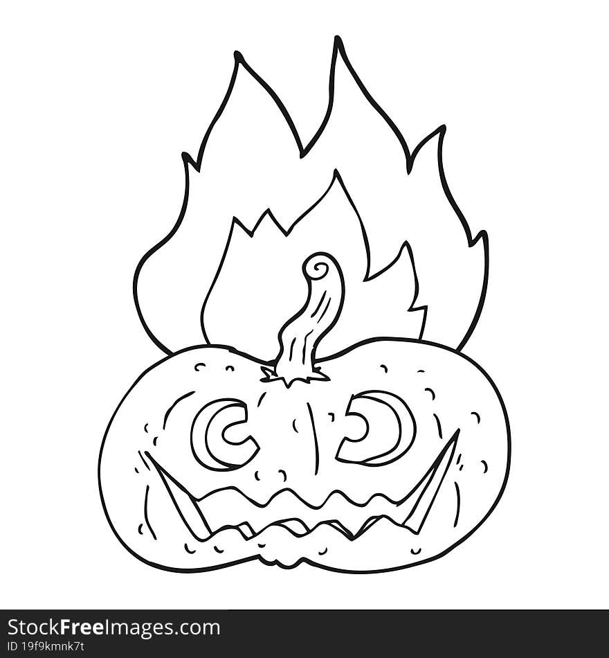 Black And White Cartoon Flaming Halloween Pumpkin